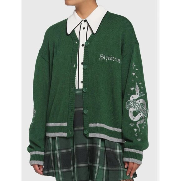 Wizarding World Harry Potter Slytherin Green School Cardigan Embroidered Sz Medi - Picture 1 of 10